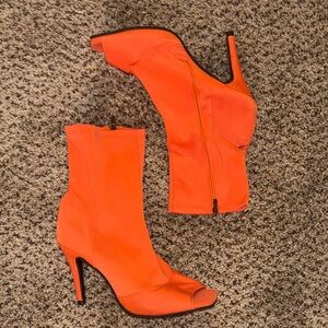 Orange Peep-Toe High Heel Boots